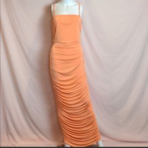 Boohoo Ruched Strappy Bodycon Dress in Coral